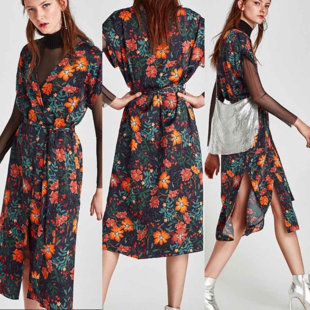 Zara Floral Wrap Dress - Picture 2 of 8